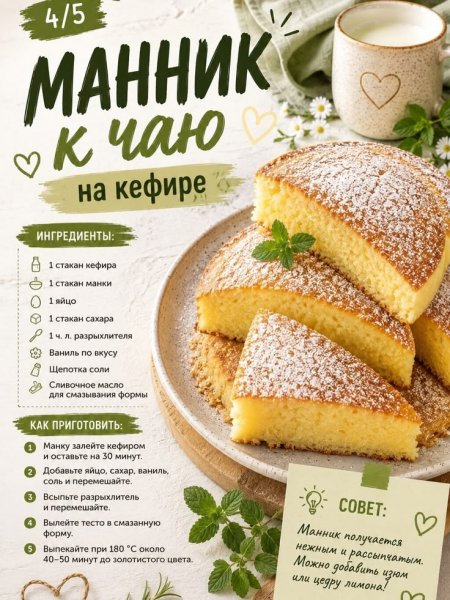 Манник к чаю на кефире