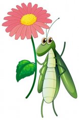 Green-bug-holding-pink-flower-white-background 1308-71212