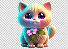 3d-cute-cat-with-flower 946288-905