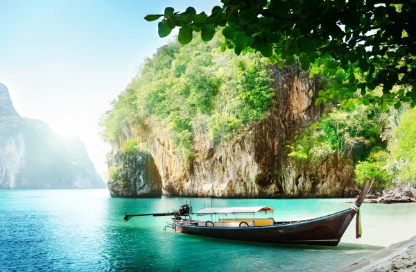 Boats Thailand Sea Crag Nature 8000x5224