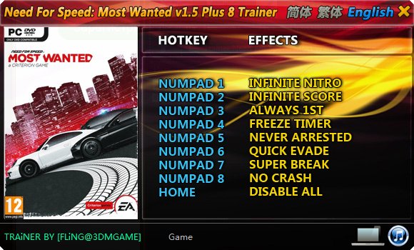 Trainer Need For Speed Most Wanted 2012