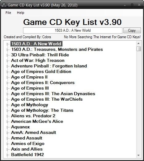 Game CD Key List 3.90