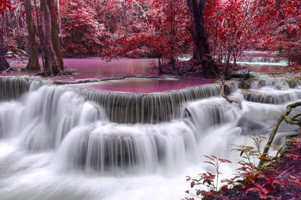 Waterfall river Flow Autumn Purple 6000x4000