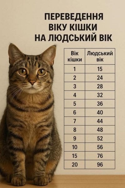 Переведення віку котиків на людський вік