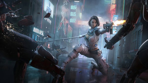 Cyberpunk 2077 Girl Hitting Man With Gun