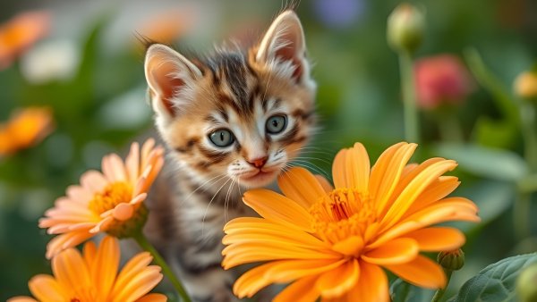 Котёнок,лето,цветы.17
