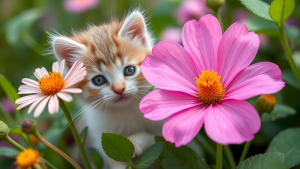 Котёнок,лето,цветы.06
