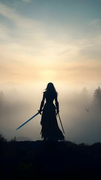 Warrior-woman-knight-and-sunset-110425