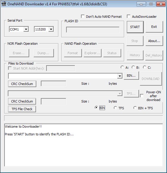 OneNAND Downloader v1.4 For PNX6517(tfs4 v1.63