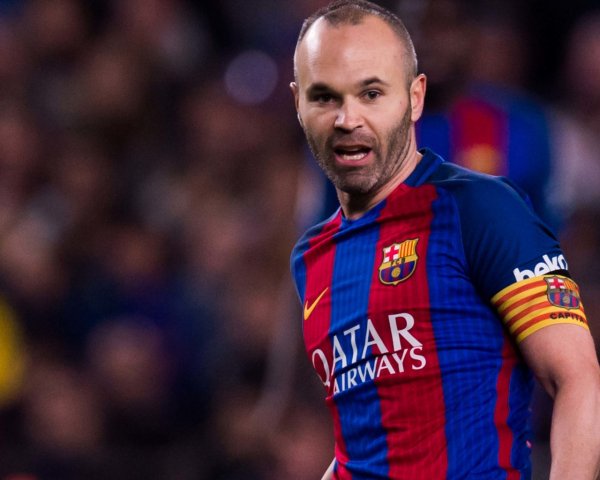 Spanish football player Andres Iniesta on the football f
