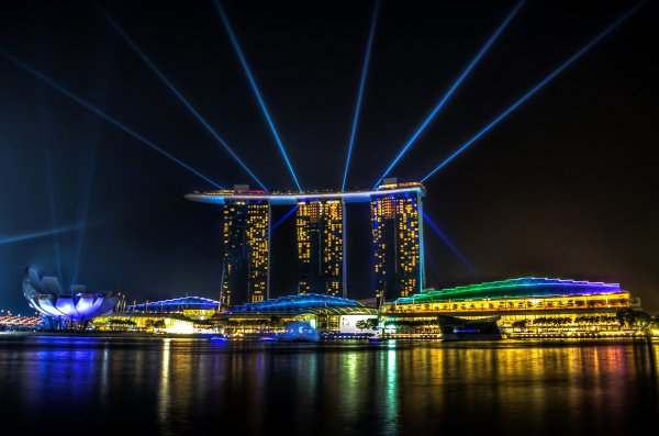 Cityscape-night-architecture-Singapore-reflection-Asian