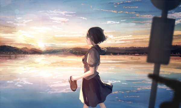 sunset-anime-girl-looking-away-school-uniform