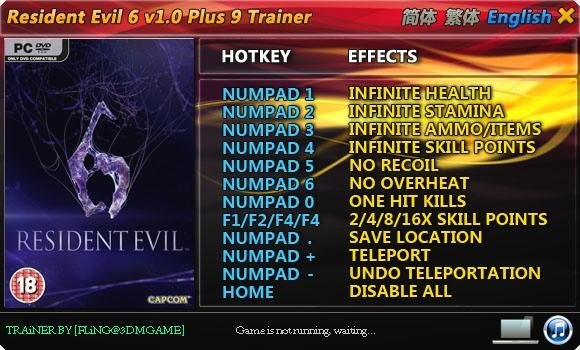 Resident Evil 6 v1.0 Plus 9 Trainer