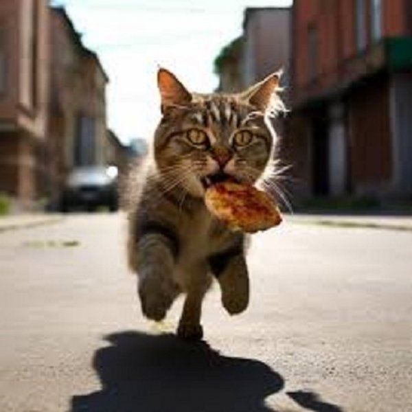 Убегающий кот с котлетой