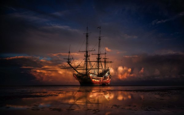 Ship horizon sunset