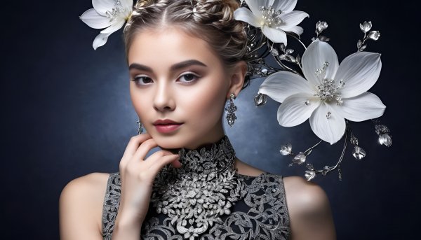 Девушка,цветы,серебро,украшения,фэнтези.02