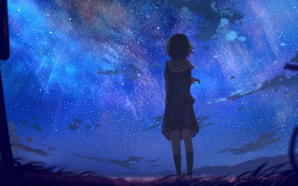 Short-hair-in-school-uniform-looking-away-at-stars-3840x2400
