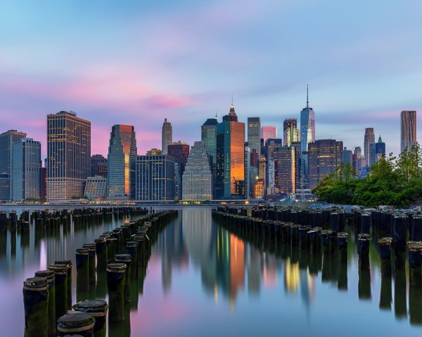 World USA New York The calm city of Brooklyn at sunri