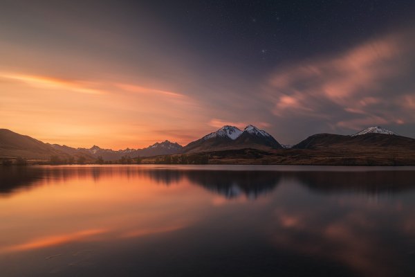 Nature-mountains-sky-clouds-lake-reflection-snow-sunset-tree