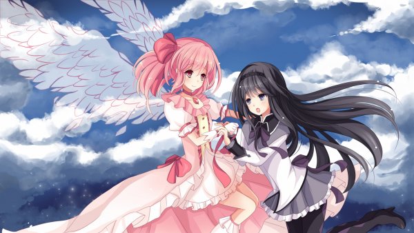 mahou shoujo madoka magica girls fly wings sky 41636 1920x108