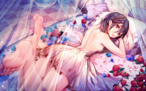 anime girl bed lying down ART