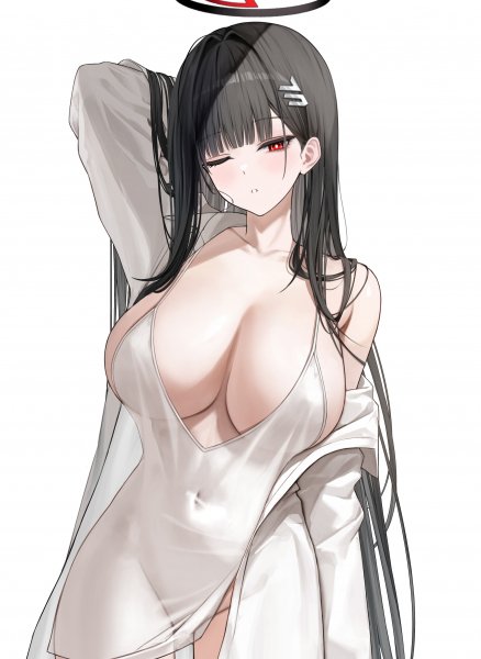 blue archive dress dress shirt erect nipples halo no bra