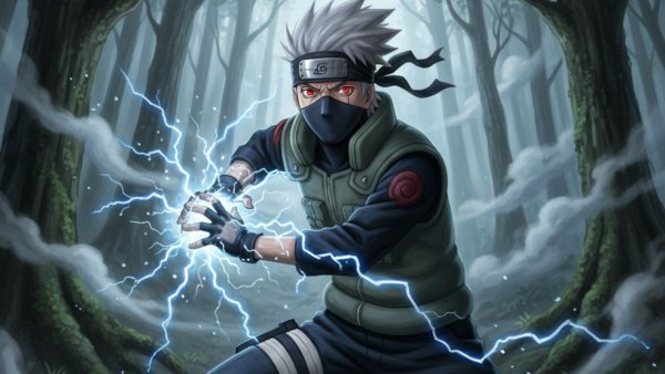 Kakashi with lightning infused raikiri mask