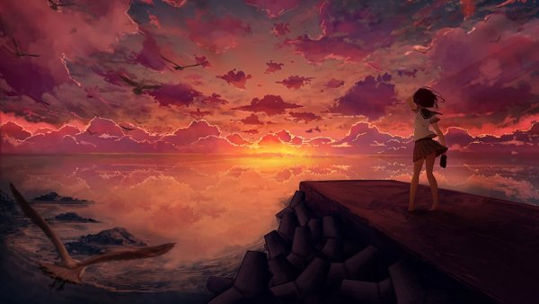 wallpapersden.com anime-girl-looking-at-sky 7680x4320